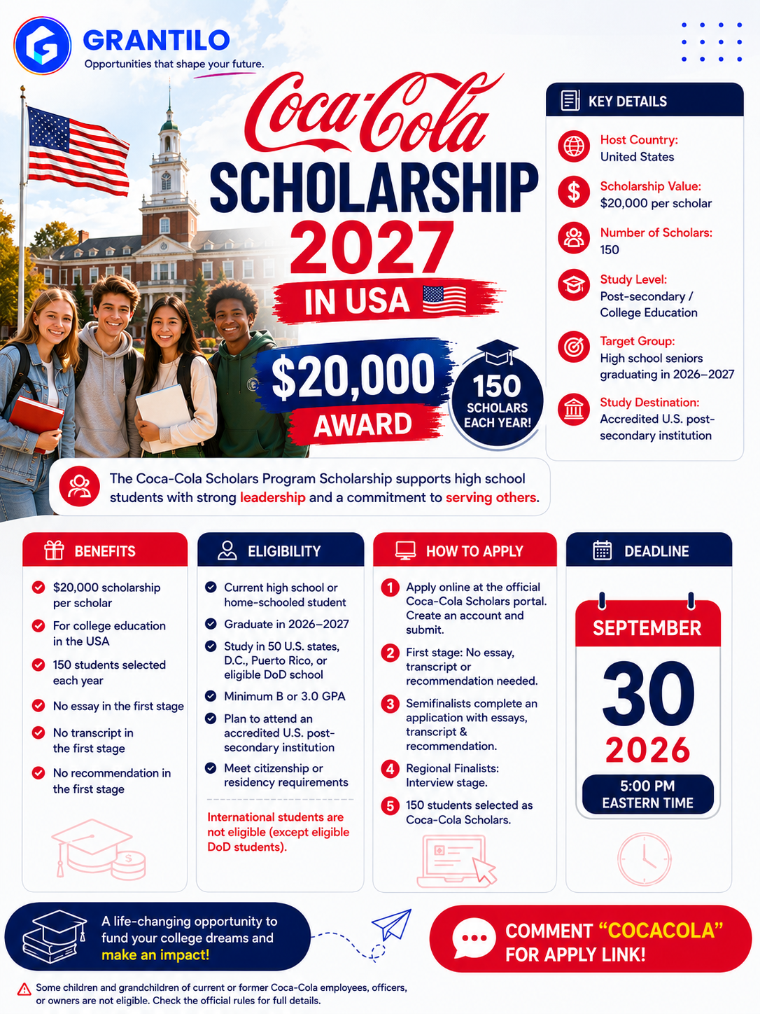 Coca-Cola Scholarship 2027 in USA